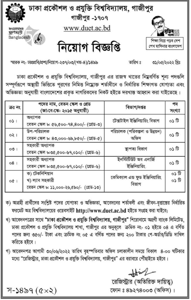 ডুয়েটে  শিক্ষক নিয়োগ