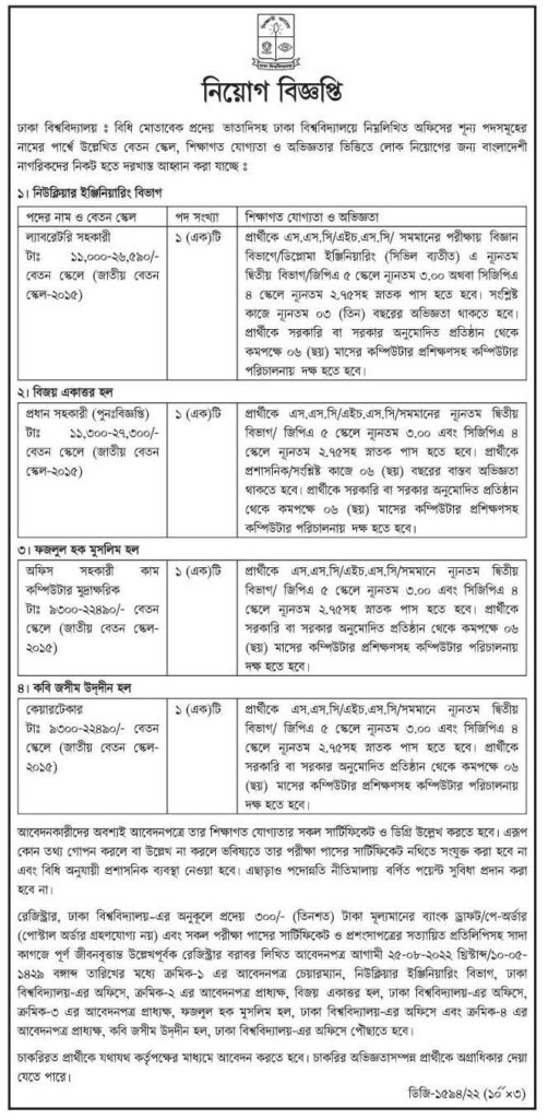 ঢাকা বিশ্ববিদ্যালয়ে নিয়োগ বিজ্ঞপ্তি