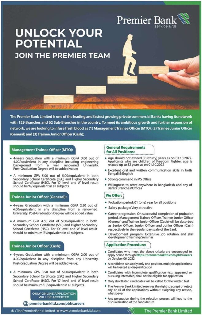 The Premier Bank Limited এ নিয়োগ বিজ্ঞপ্তি