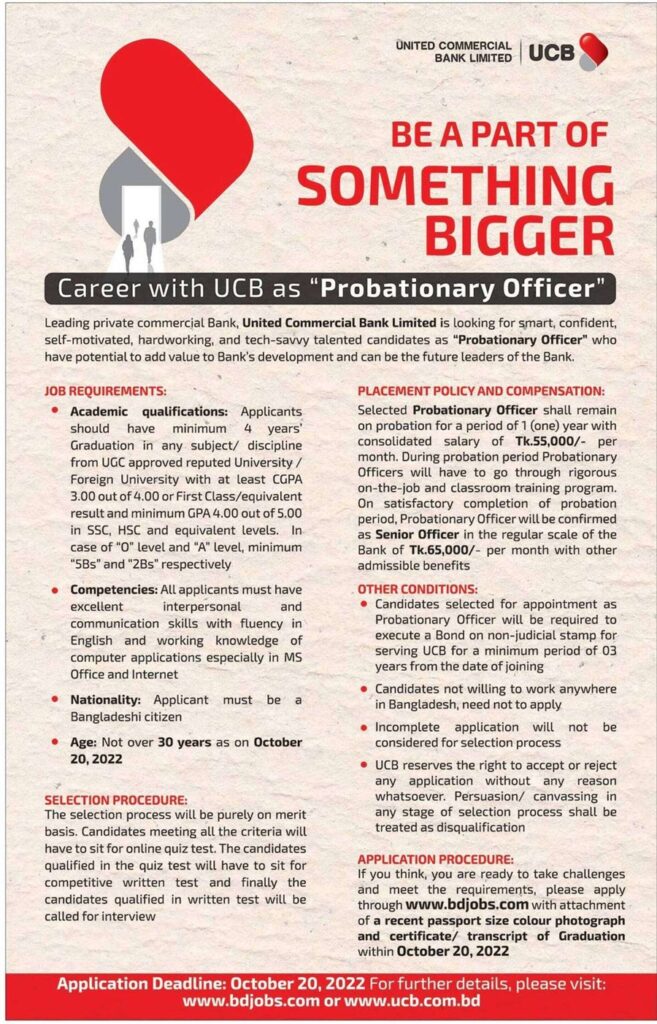 UCB Bank এ বিশাল নিয়োগ বিজ্ঞপ্তি