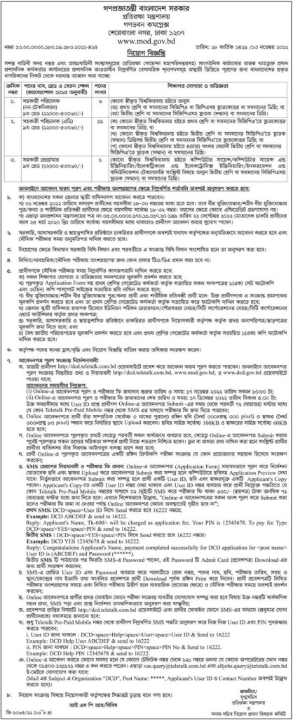 প্রতিরক্ষা মন্ত্রণালয়ে নিয়োগ বিজ্ঞপ্তি