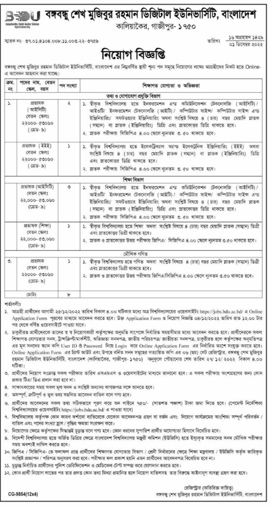 লেকচারার নিয়োগ দিবে Bangabandhu Sheikh Mujibur Rahman Digital University