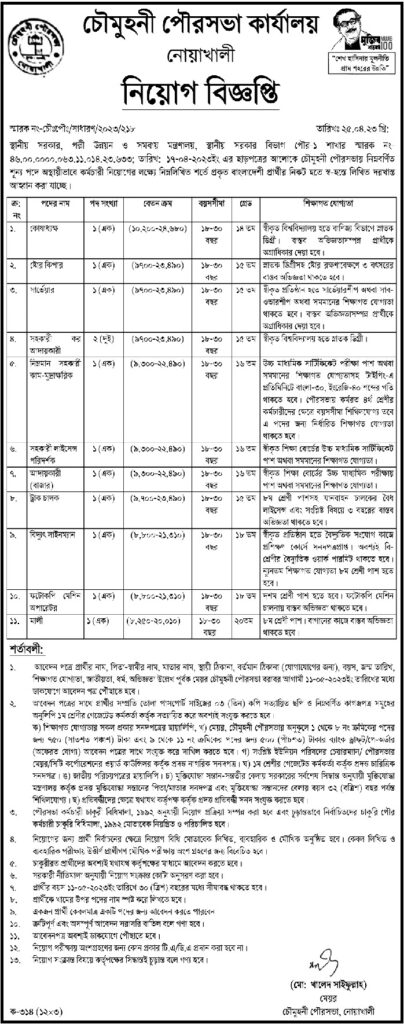 চৌমহনি পৌরসভায় নিয়োগ বিজ্ঞপ্তি