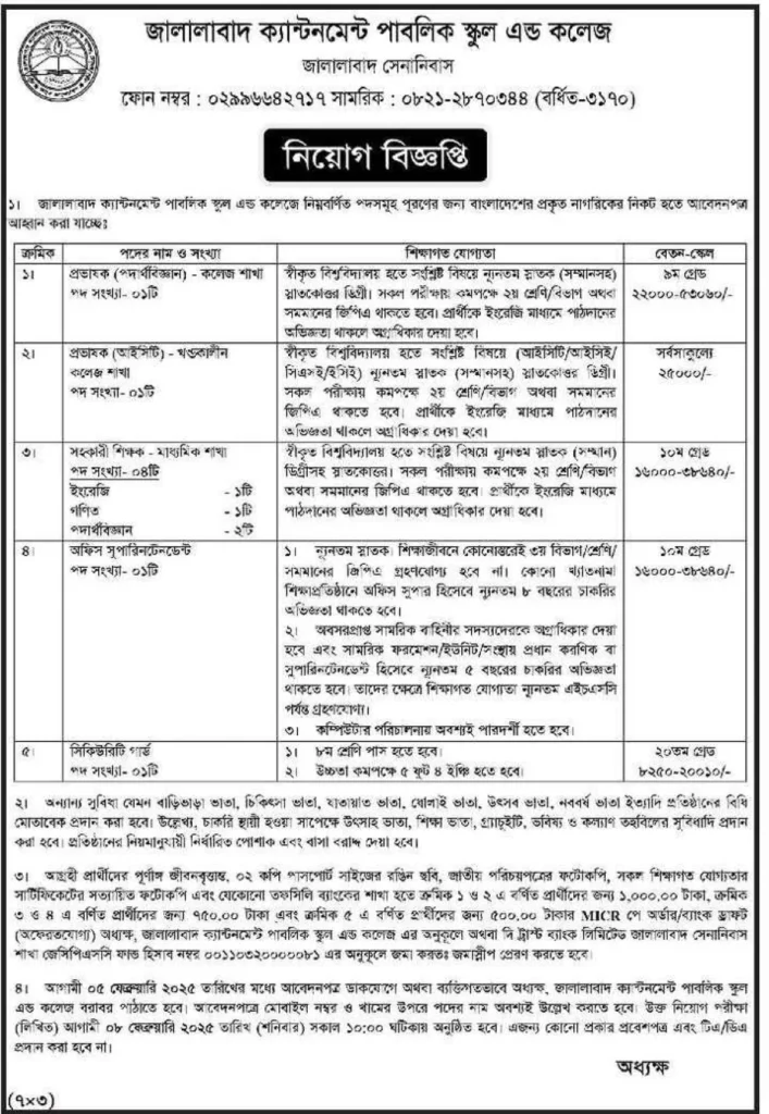 ক্যান্টনমেন্ট পাবলিক স্কুল এন্ড কলেজে নিয়ােগ বিজ্ঞপ্তি
